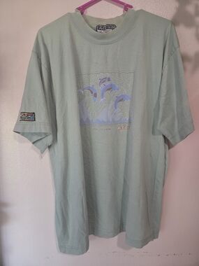 Vintage Action Art Mauritius XL Sea Dolphin 90s Light Green Graphic Tee